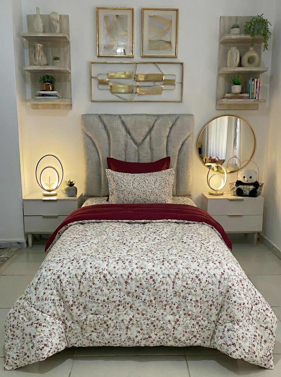 Couette Fleurs Bordeaux